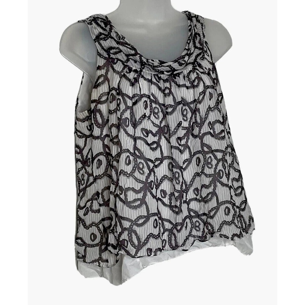 Sine Silk Overlay‎ Sleeveless Top Blouse Chain Link Print Plum and Cream Medium